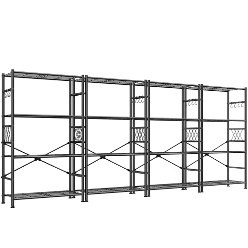 Image of Wire Shelving Storage Rack with Hooks,Metal Shelving Units Shelf Organizer,Wobble-Free Garage Shelving with Adjustable Leveling Feet for Kitchen Pantry Laundry Bathroom Closet Dorm,12 inchD x 30 inchW x 60 inchH