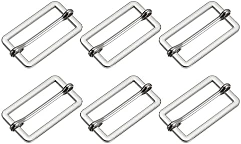 sourcing map Deslizantes Hebillas, 6uds 30x15x2mm Metal Rectángulo Tri-deslizante Deslizamiento Hebilla Rodillo Pasador Hebilla Ajustador para Cinturón Bolso DIY Accesorios, Plateado Tono