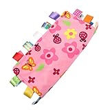Couverture d'amour pour bébé - étiquettes colorées, étiquettes en ruban de satin irrésistibles autour de sa bordure, la couverture de sécurité en coton offre une expérience tactile pour les petits doigts curieux, couvertures pour bébé pour filles