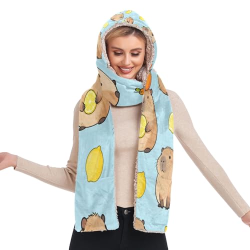 Bonnet d'hiver chaud à capuche idée cadeau femme original imprimé Capybara orange