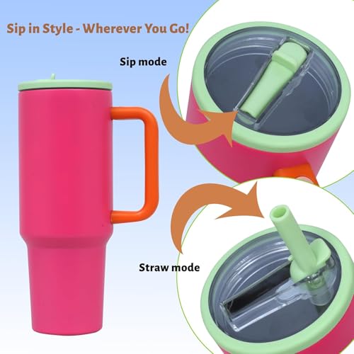 Image of 1200ML Stainless Steel Tumbler with Handle & Flip Straw | Leak Resistant, Insulated Water Bottle with Rubber Base | Travel, Gym & Car Cup Holder Friendly (Orchid)