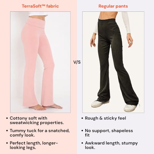 Image of Terractive Cuddle Flares for Women | TerraSoft Ultra Soft, Super Stretchy & Sweat-Wicking Flare Pants | High-Waist Tummy Tuck Workout & Lounge Pants