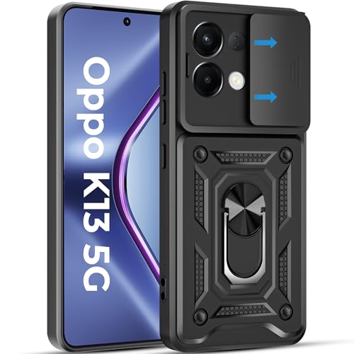 Image of A rtistque Armor Bumper Back Case Cover for Oppo K13 5G | Stylish Ring Holder & Inbuilt Stand | Sliding Camera Cover | Shockproof TPU Protective Design | Oppo K13 Back Cover - Black