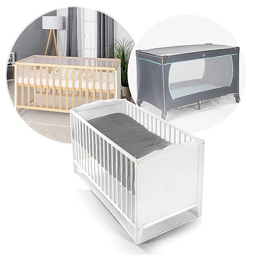 reer BiteSafe VERBESSERTER Insektenschutz fürs Kinderbett, Moskitonetz Reisebett, Insektennetz, Mückenschutz für Babys, weiß, extra groß, 87040