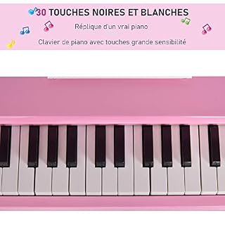 HOMCOM Piano à Queue Enfant en Bois 30 Touches – Tabouret et pupitre inlus – MDF Rose - Les Beatles, Paul McCartney, John Lennon, RIngo Starr, George Harrison HOMCOM Piano à Queue Enfant en Bois 30 Touches - Tabouret et pupitre inlus - MDF Rose – Image 5