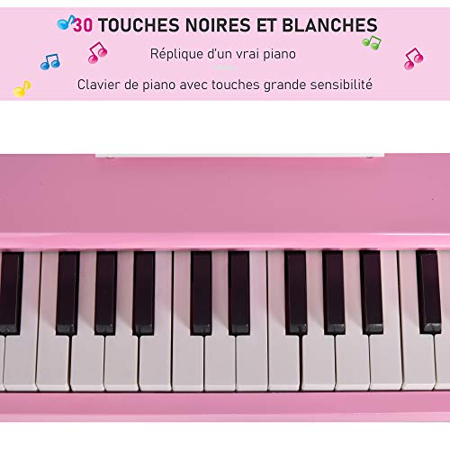HOMCOM Piano à Queue Enfant en Bois 30 Touches – Tabouret et pupitre inlus – MDF Rose - Les Beatles, Paul McCartney, John Lennon, RIngo Starr, George Harrison HOMCOM Piano à Queue Enfant en Bois 30 Touches - Tabouret et pupitre inlus - MDF Rose – Image 6