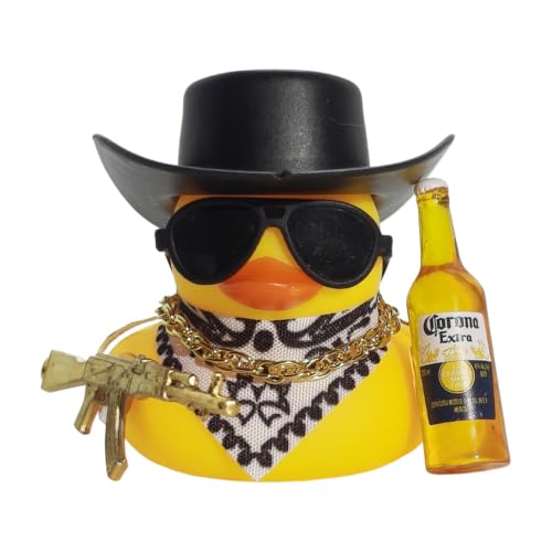 MEWFYI Pato de goma para el adorno del coche, pato con sombrero superior, gafas de sol, accesorio para coche, Divertidos Patos de Goma, para Coche Escritorio Oficina Decoración, 6 x 5 cm