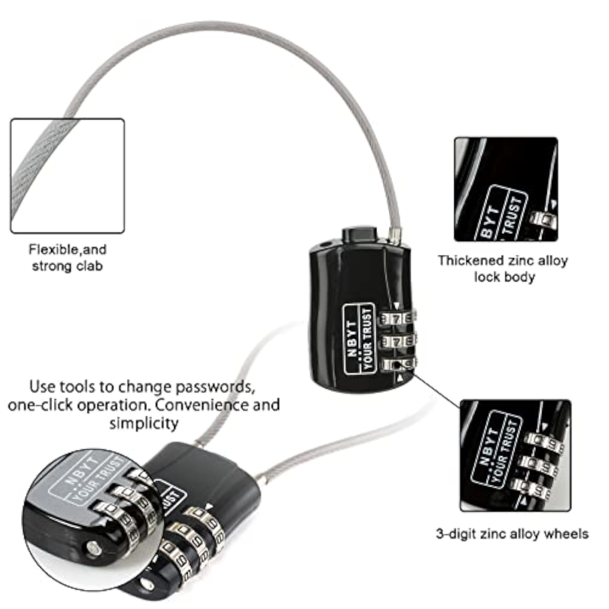 Wire Combination Lock Padlock, Suitable for Travel Luggage