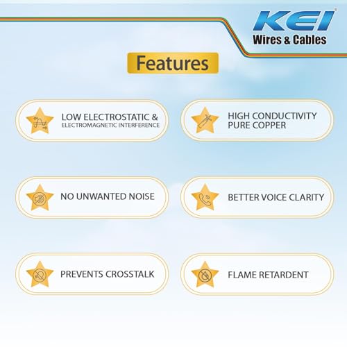 Image of KEI Telephone Cable, 2Pair X 0.4mm Dia, 99.97% Pure Copper Conductor, Flame Retardant, PVC Insulated Telephone Cable for Residential,Offices,factories & Hotels Use(Grey, 90 Meter)