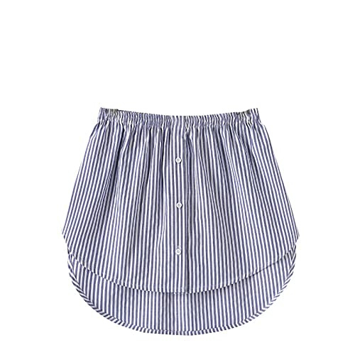 Extensores de camisa para mujer, parte superior falsa ajustable con dobladillo inferior, camisa de mangas cortas para niñas adolescentes con tiras curvas y a rayas, dobladillo de camisa, azul, L