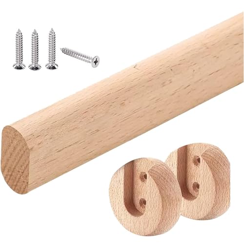 Wood Closet Rods for Hanging Clothes, Hanger Rod with Flange and Screws, Cuttable Heavy-Duty Garment Bar,18 24 32 48 50 56 inch Long(Beige,30in/76cm)