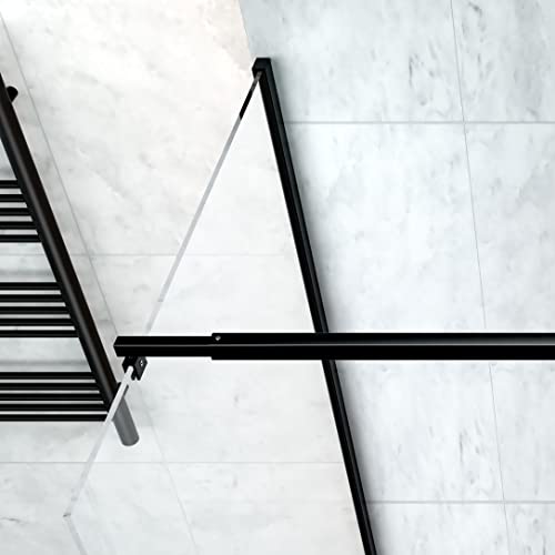 Delavin 34" W X 72" H Semi-Framed Shower Glass Panel, Shower Screen, Glass Shower Wall, 5/16" (8Mm) Sgcc Tempered Glass Shower Panel With Explosion-Proof Film, Fixed Shower Door, Matte Black #TOP2