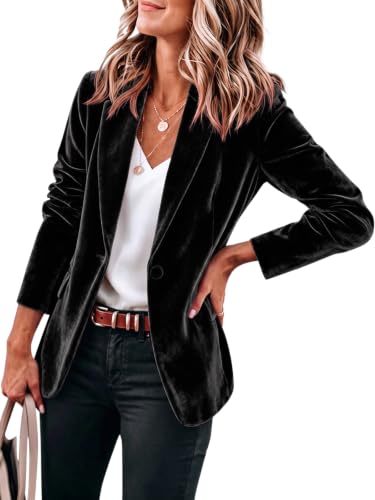 Cicy Bell Womens Casual Velvet Blazer Open Front Work Office Suit Jackets