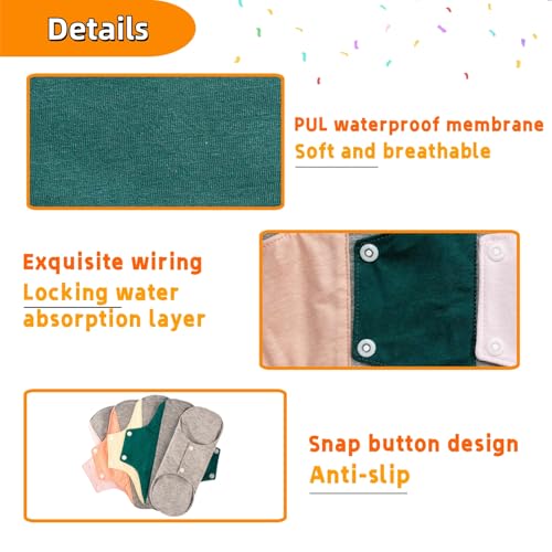 Image of Reusable Washable Cloth Menstrual Pads,Heavy Duty Incontinence Pads,6pcs /Set,5pcs+1 Storage Bag,Suitable for Heavy Menstrual Flow,Incontinence
