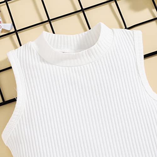 Tops para crianças, meninos, verão, meninas, sem mangas, colete canelado, tops e saias, cinto, bolsa