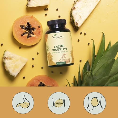 ENZIMI DIGESTIVI Vegavero® | 100% NATURALE | Con Bromelina, Papaina, Amilasi, Lipasi, Cellulasi e Calcio (Aquamin™ TG) | 120 capsule gastroresistenti DRcaps® | Vegan - 6