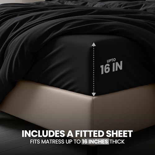 Image of Utopia Bedding Duvet Cover King with Fitted Sheet (78x80) - 2 Pillow Case King - All Season Luxury Bed in a Bag with Zippered Duvet Cover - No Comforter (Black)