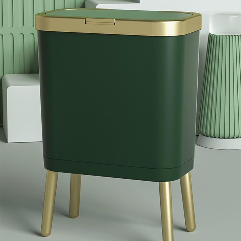 PLATU 15L Dogproof Slim Plastic Narrow Garbage Can, Slim High Foot Trash Can with Lid, Liter Rectangular Kitchen Waste Bins for Home, Living Room, Toilet, Office (green)