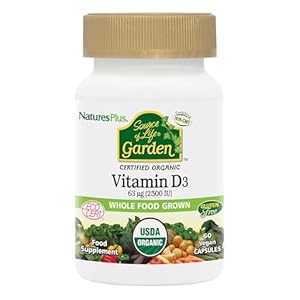NaturesPlus Source of Life Garden Vitamin D3 2500IU Capsules – Organic and Vegan Vitamin D3 Supplement for Bone and Immune Support – Gluten Free – 60 Servings