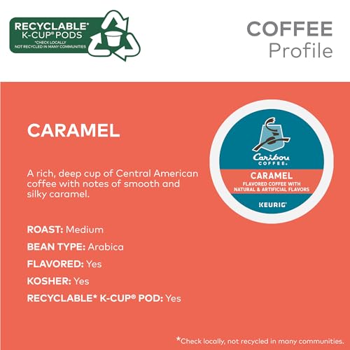 Image of Caribou Coffee Caramel Flavored Coffee, Single Serve Keurig K-Cup Pods, Medium Roast Coffee, 96-Count Box (Pack of 4)