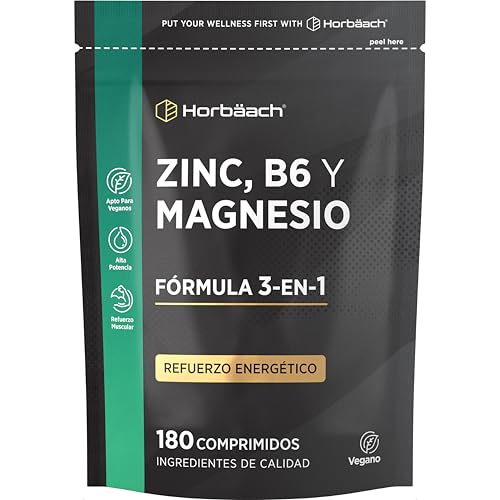 Zinc Magnesio y Vitamina B6 | 6 Meses de Suministro   180 Comprimidos Veganos | Equilibrio Electrolítico | Horbaach