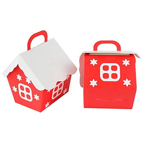 Best Deal Cheap 🛒 CheeseandU 30 Pack Christmas Treat Boxes 3D Xmas Candy House Cardboard Gable Wrapping Boxes for Candy, Holiday Party Favor Supplies, Crafting and Cookie Boxes 3.15 x 2.36 x 3.9 Inches Red&White