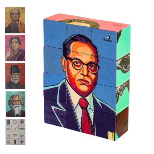 Image of 3D Wooden Toys for Kids 3-8 Yrs | 6 Puzzles in 1 Toy + 30 Activities | 12 Natual Wooden Puzzles for Kids with Activity Book | Indian Folk Art Wooden Blocks | We The Republic Theme