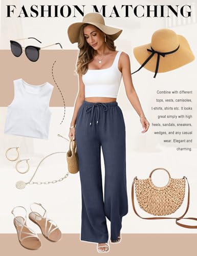 Image of Linen Pants for Women Flowy Palazzo Pants Boho High Waist Wide Leg Trousers Summer Beach Vacation Outfits 2026
