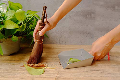 Oakart Mini Kehrschaufel und Besen Set aus Metall handgefertigt Naturpalmenbesen Grau – Bild 6