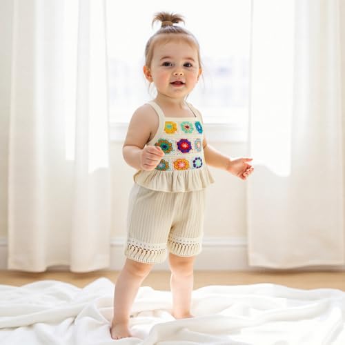 Toddler Baby Girl Crochet Outfit Floral Crocheted Camisole Top Linen Tassel Shorts Bohemian Beach Clothes for Girls3
