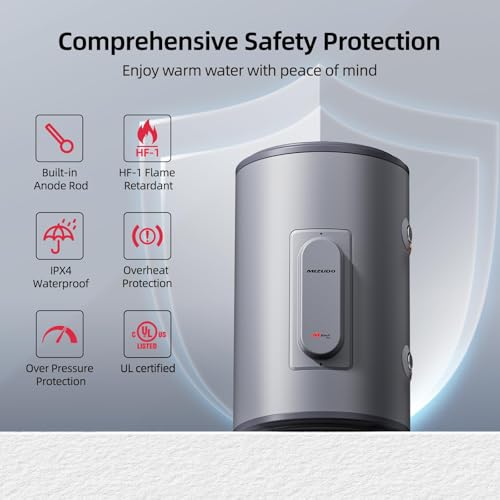 Image of Tank Water Heater Electric, MIZUDO 10 Gallon Point of Use Hot Water heater 1500W, Compact Residential 120V with T&P Valve, Adjustable Thermostat, UL Listed