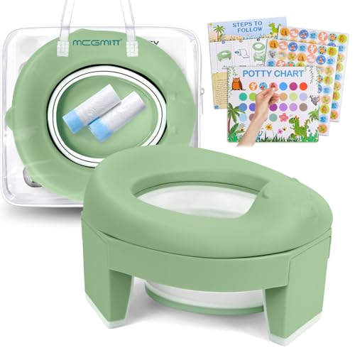 MCGMITT Portable Potty for Kids Travel - Foldable Training Toilet Chair for Toddler Girls with Storage Bags, Potty Training Toilet for Outdoor and Indoor Easy to Clean(Green)