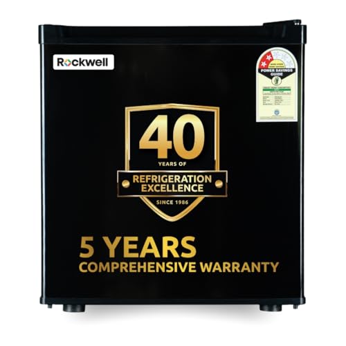 Image of ROCKWELL 47L Mini Fridge with Freezer, 2 Star, 5 Year Warranty, Direct Cool Technology, Adjustable Shelves, Ideal for Bedroom, Small Spaces, Hostels, and Offices, Black