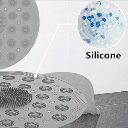 Image of Non Slip Shower Mat for Bathroom Floor with Foot Scrubber, Anti Skid Silicone Bath Mat for Bathtub & Shower, Waterproof Bathroom Massage Mat for Kids & Adults, Large Suction Cup Safety Mat (Round)