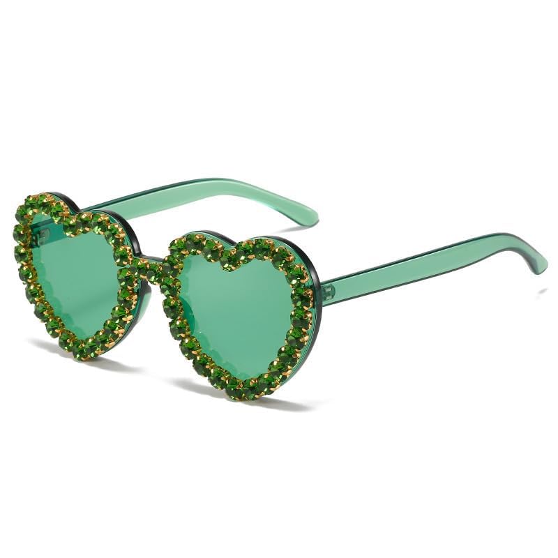 Women Heart Shaped Sunglasses With Rhinestone Candy Color Transparent Heart Glasses For Traveling Party