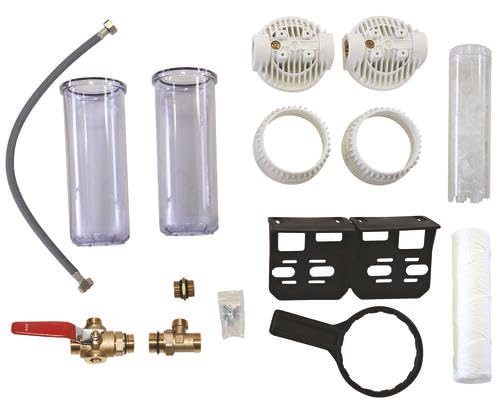 AQUAWATER - Station Filtre Double Anti-Tartre Avec By-Pass Breveté - 9''3/4 - Équerre De Fixation Et Clé De Desserrage Incluses - Blanc - Débit Max 1,5 m3/h - 12 mois | Une protection longue durée contre les impuretés et le tartre, avec changement de cart
