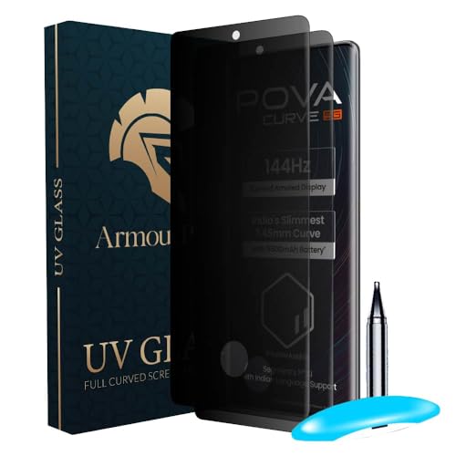 Image of ArmourPro UV Privacy Tempered Glass Screen Protector for Tecno Pova Curve (6.78 Inch, Pack of 2) Edge to Edge Coverage Anti-Spy /Anti-Peeping 9H Hardness