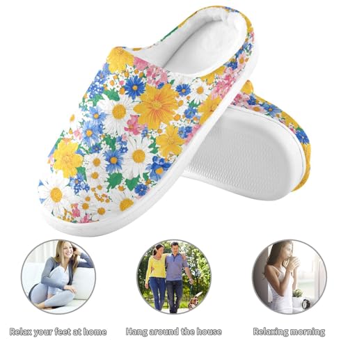 JUNZAN Spring Flowers Peach Blossom Mens House Cotton Slipper Winter Memory Foam Travel Slippers for Hotel Christmas Presents 6-73