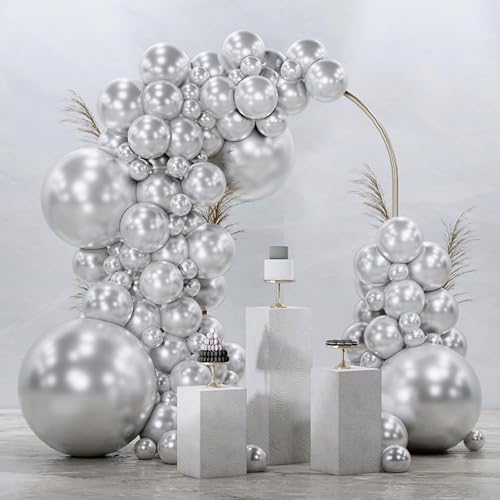 Image of PartyWoo Silver Balloons 99pcs Different Sizes of 36 18 12 10 5 Inch