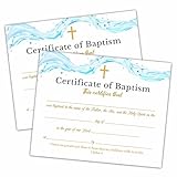 Baptism Certificates, Baptism Certificates for Church, Baby Dedication Certificates, Water Wave Themed Certificates for Baptism Supplies for Baby Boy Girl, Certificates of Recognition dd08