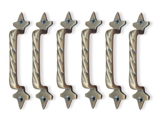Image of Mix&Match Cast Iron Twisted Handle - 6 Inch Antique Brass Finish | Rope Style Cabinet, Wardrobe, Cupboard & Furniture Door Handle | Pack of 6 Pcs with Screws