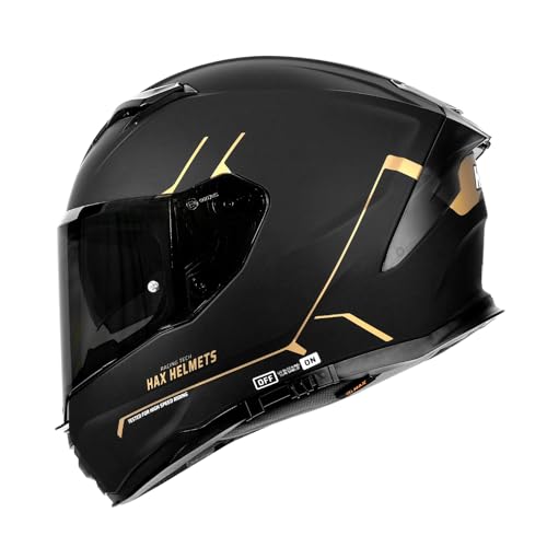 HAX Force Aerodynamic Full Face Helmet for Street & E-Bikes DOT & ECE Certified - Enhanced Dual Visor, Adult Size, Pinlock Ready Matte Black Gold M
