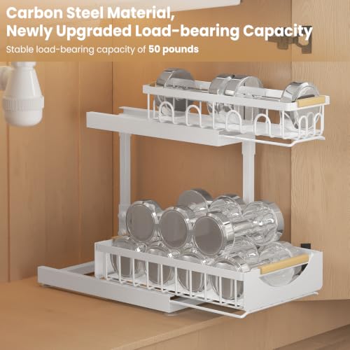 Image of Under Sink Organizer and Storage for Bathroom and Kitchen - 2 Pack 2 Tier | Cabinet Pull Out Shelf Organizers - Slide Out Drawer Organization for Home Cabinets Shelves and Drawers
