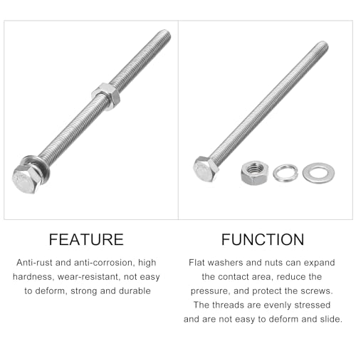 Image of METALLIXITY Hex Head Screws Bolts, Nuts, Flat & Lock Washers Kits (M8-1.25x130mm) 5 Set, Stainless Steel Fully Threaded Machine Screws Bolt Set - for Home Appliance Equipment