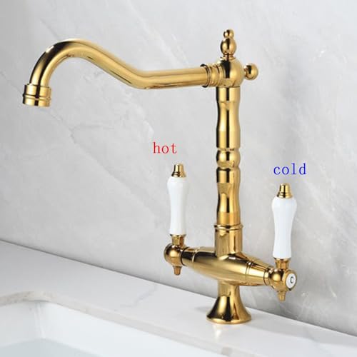 Grifo de lavabo vintage mezclador con palanca dual y caño 360 de latón 8