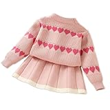 [YJSO] 女の子 ニット セーター プリーツスカート 上下セット セットアップ 子供服 JK制服 暖かい 長袖 ミニスカート ニットセーター カワイイ 韓国風 秋冬 春 ピンク 冬 無地防寒 シンプル ガールズ デート 通学 90 通園 フォーマル 普段着