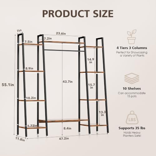 Image of BACEKOLL Plant Stand Indoor with Grow Lights, 6 Tiered Metal Plant Shelf, 55 inch Large Plant Stand for Indoor Plants Multiple, Corner Plant Holder Display Shelf, Tall Plant Rack for Living Room, Patio
