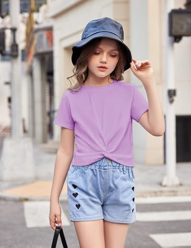 Image of Arshiner Girls Casual Tie Dye Short-Sleeve T-Shirt Cute Print Summer Blouse for Girls Twist Front Tunic Tee Tops