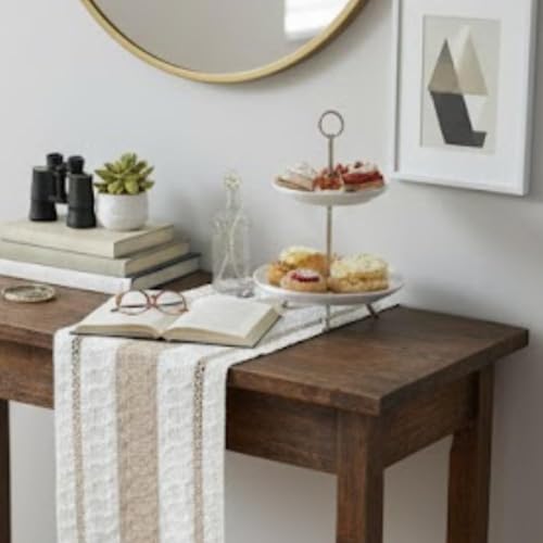 Image of HomeCloud Croshia Woven Table placemat - Heat Resistant, Washable Table Decoration for Dining, Office, Kitchen, Hotel, and Home (Runner White Baige, Set of 1)