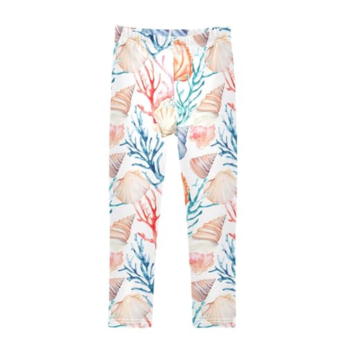 ALAZA Girls' Leggings Children's Yoga Pants Skinny Printed Dance Watercolor Shell Coral Comfortable 4T